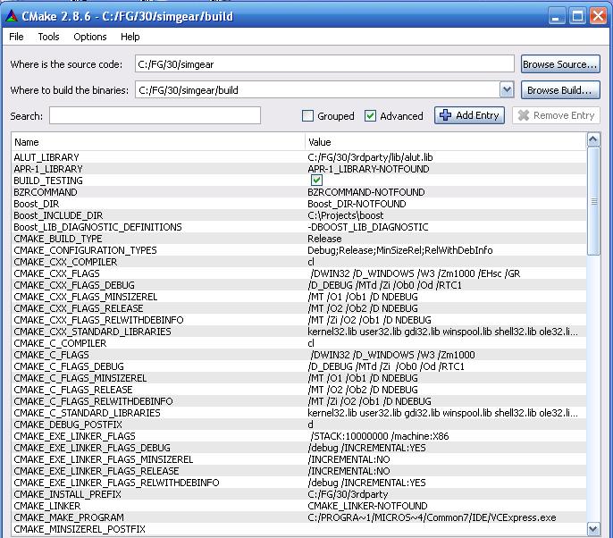 view of CMake on simgear a