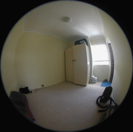 fisheye view of bedroom